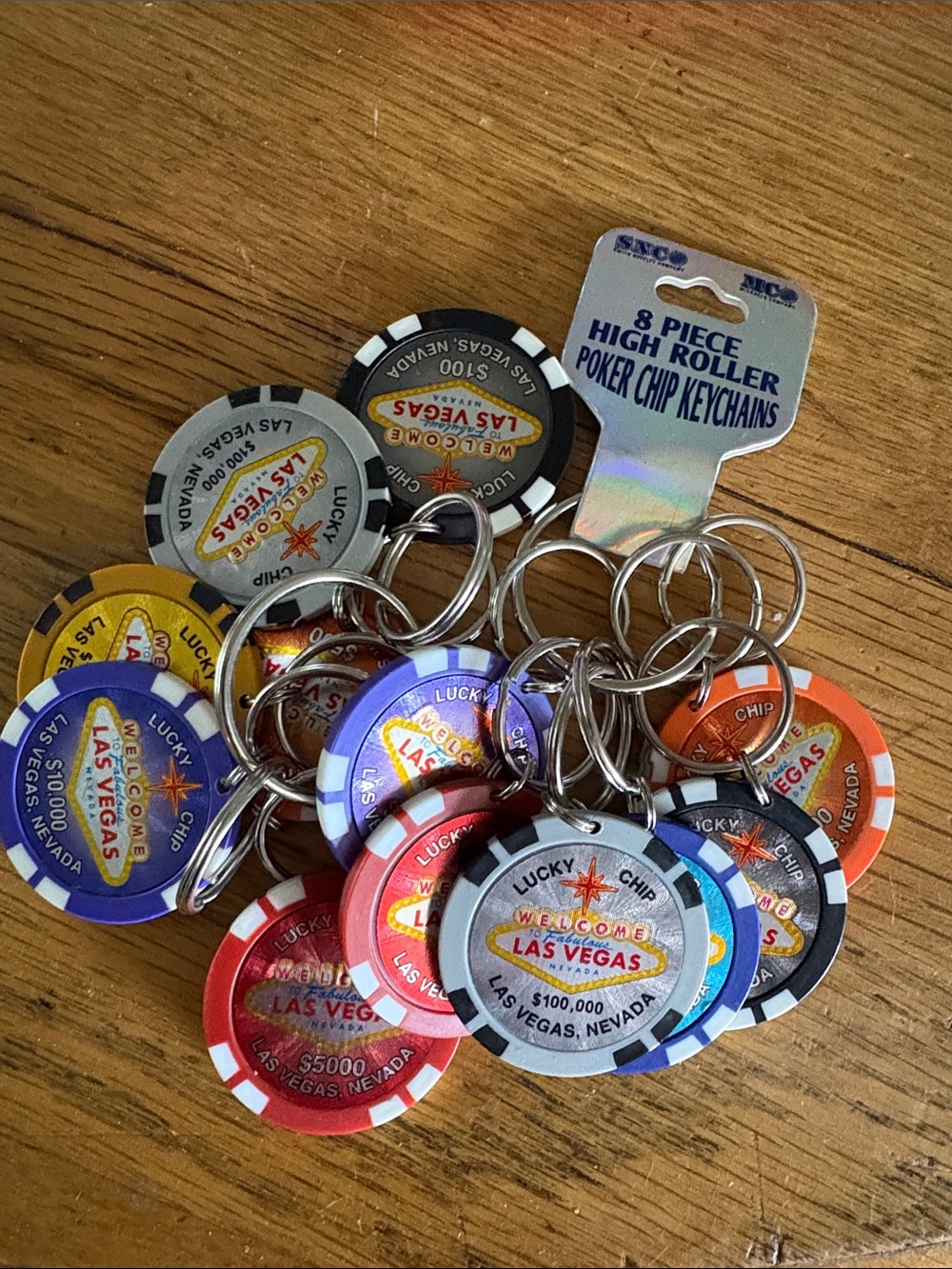 12 Piece Las Vegas Poker Chip Keychain Set - Multicolor